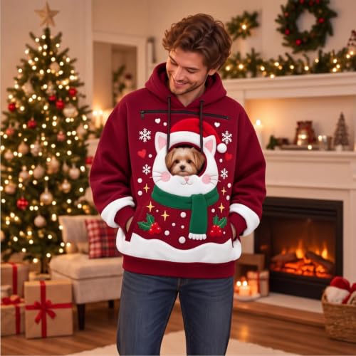 Christmas Cat Carrier Hoodie Women Men Y2K Unisex Sweat Shirts with Pocket - image 3