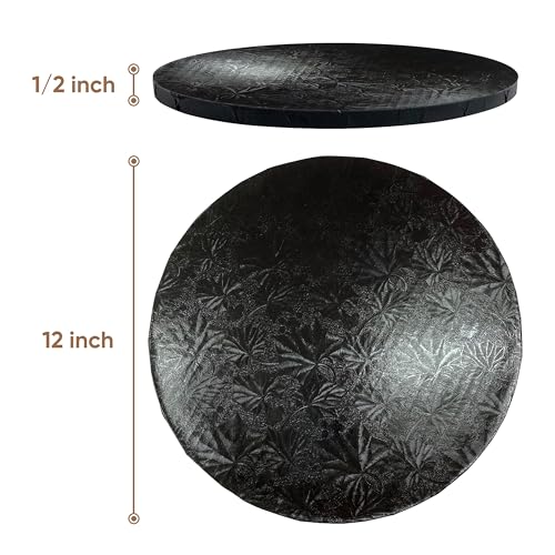 Image of Cakebon Cake Boards 12 inch Black Round Cake Drums 1 /2 inch Wrapped Edge 1Pack