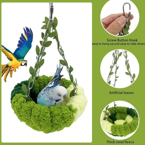 AXYOUCUN Woven Bird Nest Bed Parrot Hammock Coral Velvet Snuggle Hut Circular Lovebird Cage Bed Soft Parrot Nest Hanging Cage Bird Cage Accessories Swing for Parakeet Canary Budgie Small Pets - Image 3