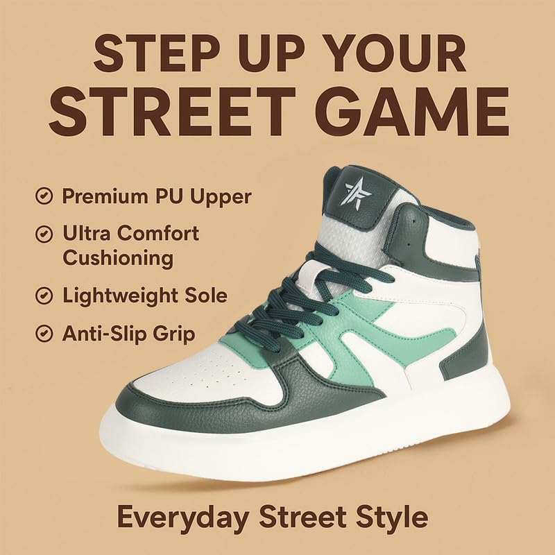 Image of FAUSTO Men High Top Colorblocked Ankle Lace Up Sneakers | Lightweight Casual Shoes with Memory Cushion Insole | Anti Skid Comfort Grip Sole