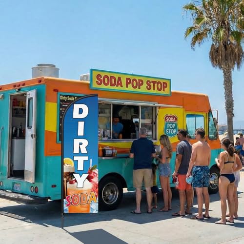 Image of Remagr 2 Pack Dirty Soda Feather Flag 7 ft Advertising Swooper Flag Sign Windless Dirty Soda Banner with Pole Kit and Ground Stake for Businesses Storefronts Retailers Shops Food Trucks Events