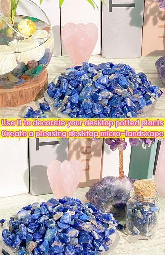Image of YATOJUZI Blue Sodalite Aquarium Gravel Rocks Bulk Wholesale Tumbled Crystals Stones Chips Crushed Reiki Energy Balancing Gemstones for Planters Vase Filler Fountain Fish Tank Potted Decor 0.44LB