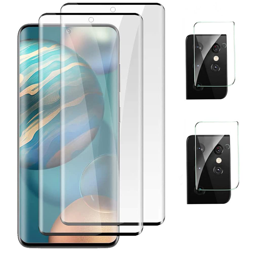 [2+2 Pack] Galaxy S21 Ultra 5G Screen Protecto, 9H Tempered Glass, Ultrasonic Fingerprint Compatible,3D Curved Glass Screen Protector, with Camera Lens Protector, For Samsung Galaxy S21 Ultra (6.8")