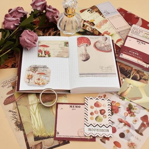 Image of GDNK Scrape Book Kit Scrapbooking Kit Vintage Journal Scrapbook Pack DIY Paper Stickers, Craft Kits Notebook, Collage Album Aesthetic Sticker Journaling Scrapbook Photo Album (Red Mushroom)