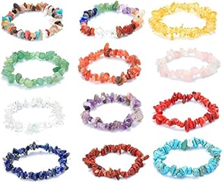 12PCS Crystal Chakra Bracelets for Women Healing Crystals Bracelets Natural Colorful Crystal Bracelets 7 Chakra Irregular Gemstone Bracelets Crystal Chip Bracelet for Anxiety Relief Meditation
