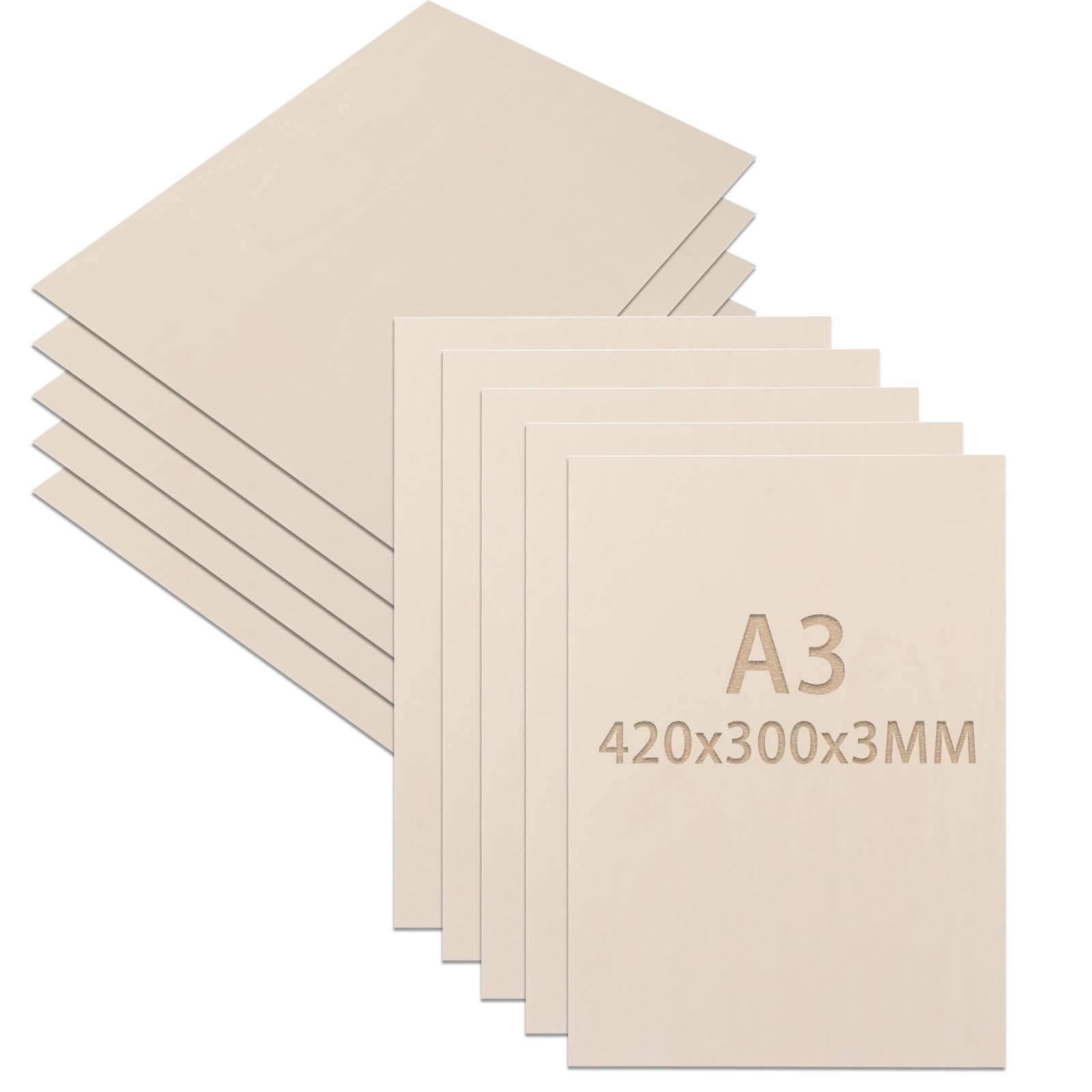 CYEER 10 Stück A3 Sperrholz 2mm, 420x300mm Sperrholzplatte, Pappelsperrholz 2mm, Laser Holz, Holzplatten zum Basteln, Holz Platten, Spanplatten, Balsaholz für DIY Kunst und Handwerk, Laserprojekte
