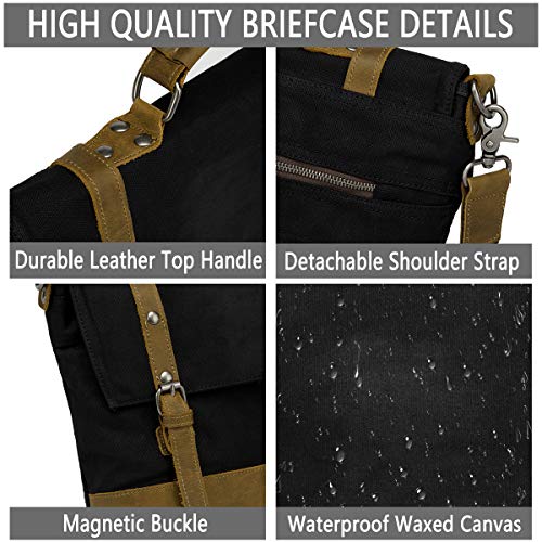 Kasqo Messenger Bag For Men 15.6 Inch, Water Resistant Waxed Canvas Laptop Bag Vintage Business Briefcase #TOP1
