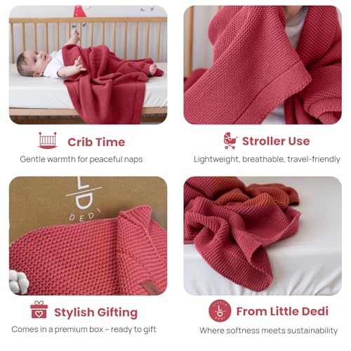 Image of 100% Organic Cotton Baby Knitted Blanket with Gift Box - Soft Toddler, Crib, Stroller Blanket - Neutral Swaddle and Receiving Blanket for Newborns, 30 inchx40 inch, Amberglow