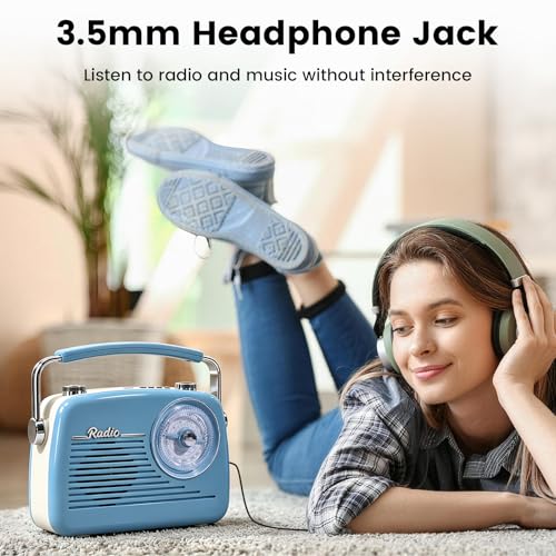 Radio portátil AM FM SW retro con Bluetooth y USB azul miniatura 6