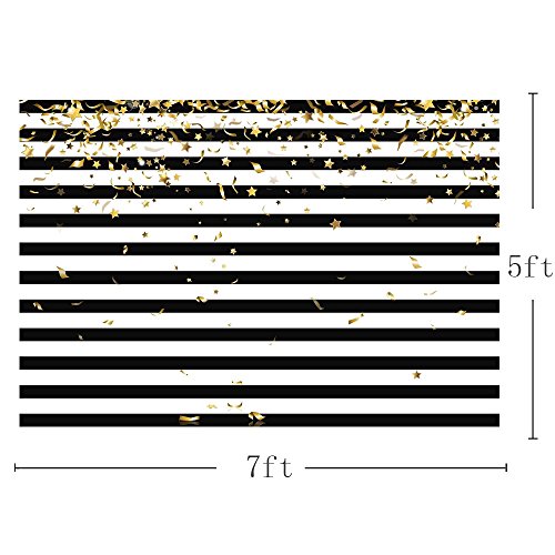 Mehofoto Gold Black And White Stripe Photo Booth Background Props Gold Stars Ribbon Birthday Baby Shower Party Decorations Banner Backdrops For Photography 7X5Ft #TOP2