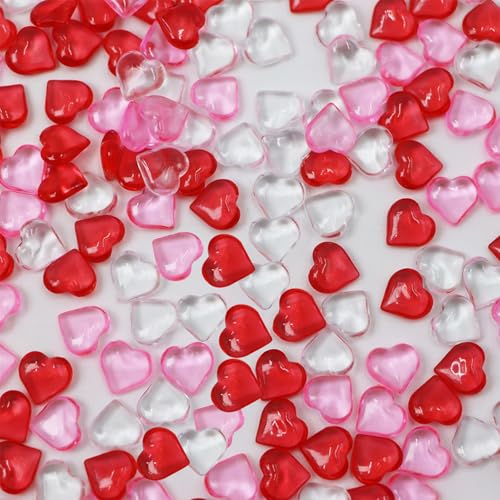 KASESSS 500 Pieces Heart-Shaped PS Pebbles for Plant Pots, Fish Tank Stones, Decorative Stones for Vases, Vase Fillers in Pink, White, Red