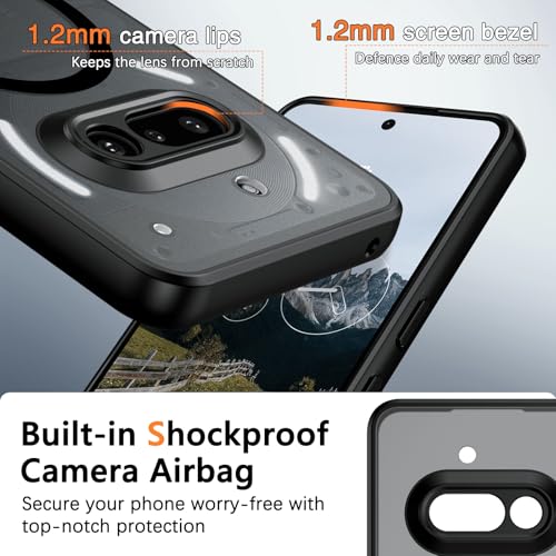 Image of GUAGUA Polycarbonate For Nothing Phone 3A Case, [Compatible With Magsafe] Magnetic Anti-Scratch Translucent Matte Back Slim Shockproof Case Phone Cover,Black