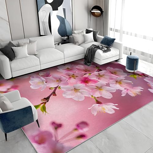 カーペット 桃の花 ピンク 100x150 長方形 自然 カーペット 洗濯機で洗える 滑らない 絨毯 薄い カシミヤラグ ホットカーペット床暖房対応 じゅうたん 防ダニ おしゃれ オールシーズン a&717