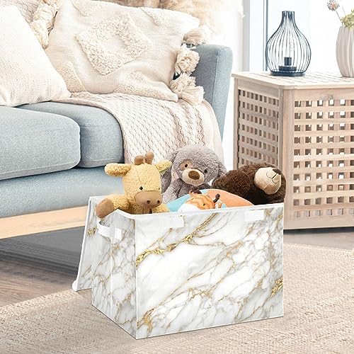 Mnsruu Storage Boxes with Lids, Elegant Marble Gold Gilt Large Storage Basket Organizer Shelves Cube Bin Toy Clothes Underbed - Image 4