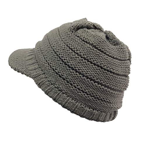 Womens Knitted Hat Beanie Winter Stitching Crochet Cap Peaked Hats Women Cap Plush Knit Solid Outdoor Baseball Caps Grey #TOP24