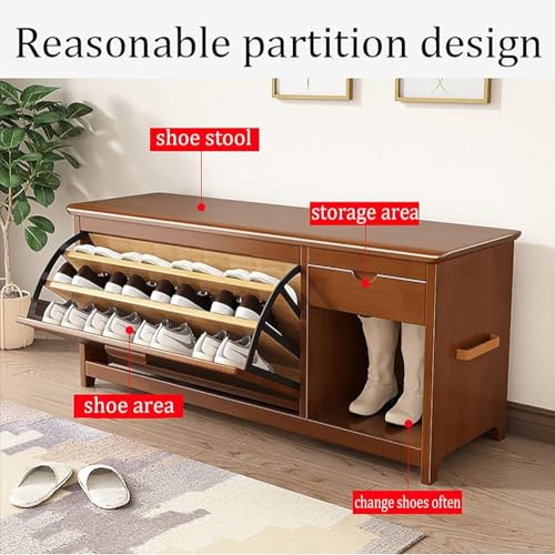 Banc à chaussures en bois massif de 100 cm avec 3 niveaux et tiroirs de rangement