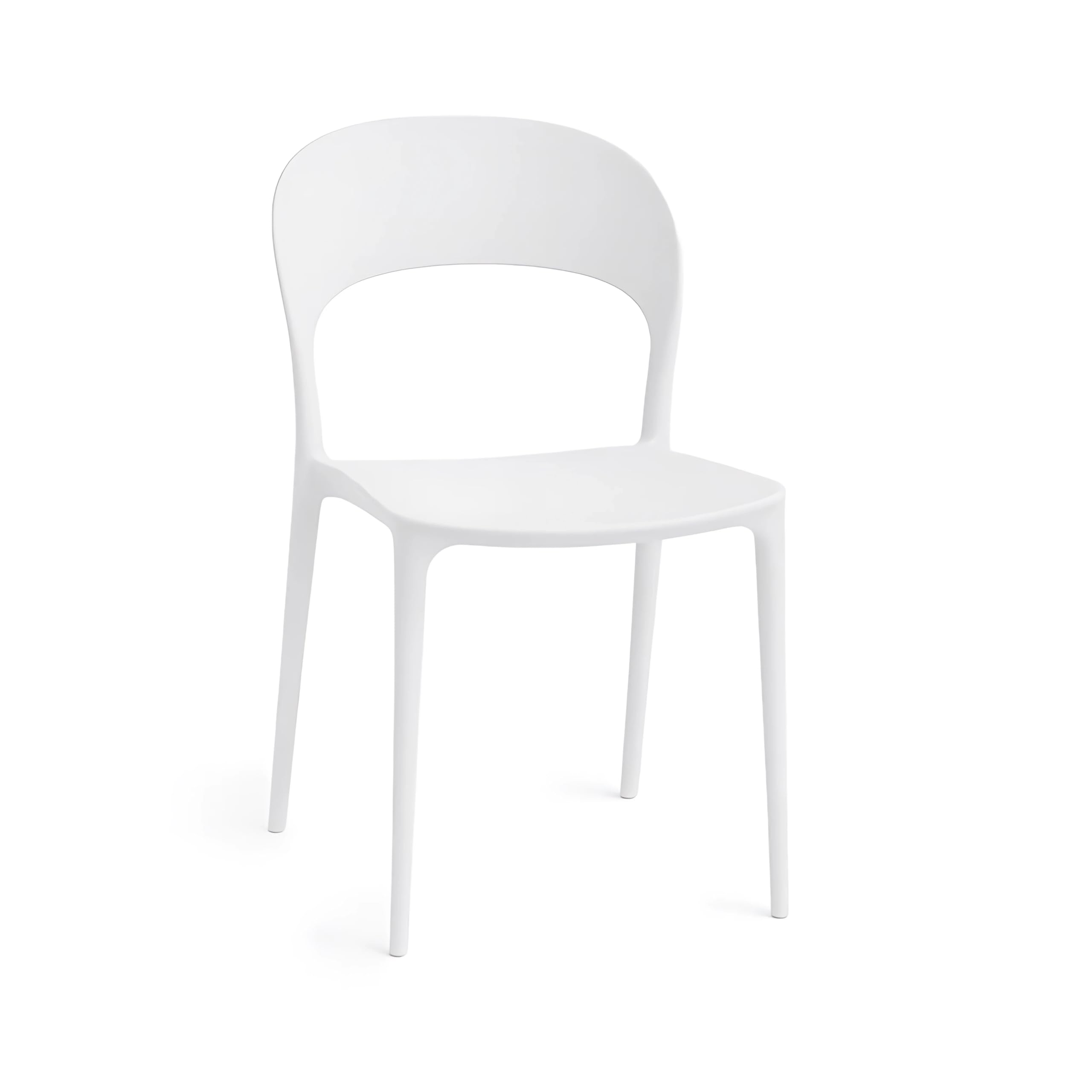 Baroni Home Set 4 Sedie in Plastica Bianca – Impilabili, Senza Montaggio, Facili da Pulire, con Gommini Antiscivolo, per Cucina, Soggiorno, Sala da Pranzo, Esterno 41x38x77 cm Stondata