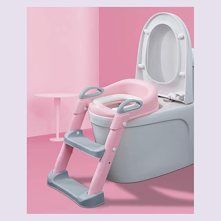XIAOYUER Potty Training & Step Stools,Potties XIAOYUER Folding Potty Seat Urinal Backrest Training Chair with Step Stool Ladder for Baby Toddlers Boys Girls Safe Toilet Potties (Color : Pink)