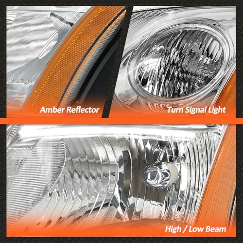 Image of Headlight Assembly for Nissan Sentra 2007 2008 2009 Headlight /Fit 2008 Sentra Sedan 4 Door Headlamp Chrome Housing Amber Reflector Replacement Left and Right Pairs(NO Bulbs)