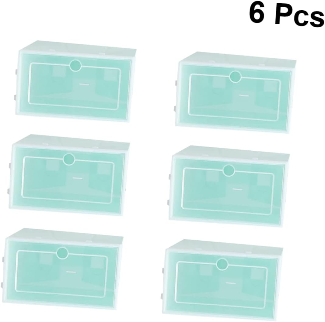VALICLUD 6PCS Transparent Stackable Shoes Storage Boxes Thickened Plastic Shoe Organizers with Door for Closet Entryway Under Bed Small Green