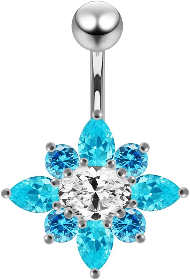 Fantasy Cross Flower Design 925 Sterling Silver with Stainless Steel Belly Ring - Belly Button jewelry - Navel jewelry