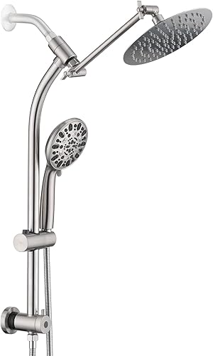 Rainfall - Cabezal de ducha redondo de 8 pulgadas con combo de rociador de mano de alta presión, barra deslizante sin taladros con brazo de