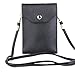 PU Leather 2 Layers Vertical Cellphone Pouch Bag with Shoulder Strap and Magnetic Button for Apple iPhone Samsung Galaxy and Other Smartphone Black