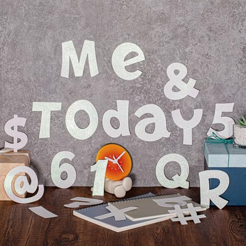 Image of Colarr 216 Pcs Glitter Bulletin Board Letters for Classroom Number Alphabet Punctuation Symbol Cutout 4'' Die-Cut Poster Letter with Adhesive Dot School Party Holiday Decor Display(Iridescence White)
