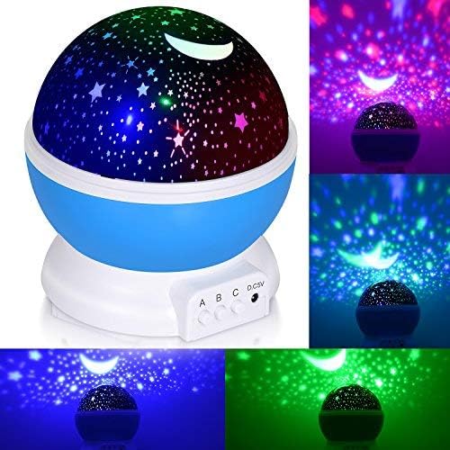 realifehome Star Light Rotating Projector,361 Night Lamp, 4 LED Bulbs 8 Modes for Children Kids Bedroom (3.2FT USB Cord)