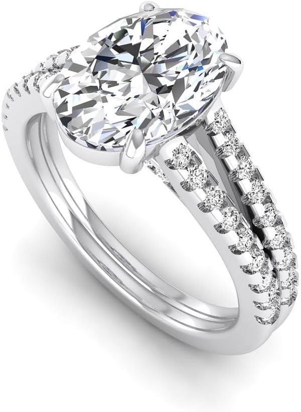 14K Gold IGI Certified 2.93 Carat Oval Cut Split Shank Lab Grown Diamond Ring for Womens Engagement Wedding Anniversary (2.5 Ct, E, VS1)