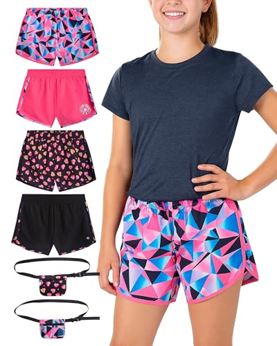dELiA*s Girls Athletic Shorts - 4 Pack Active Performance Running Soccer Gym Shorts for Kids with Fanny Pack (Sizes: 7-16)2