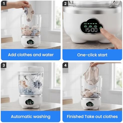 Underwear Washing Machine, Portable Washing Machine, 1.6L Foldable Mini Washer with 3 Modes, Rechargeable Laundry Machine for Socks, Baby Clothes, Travel, RV, Apartment - 3