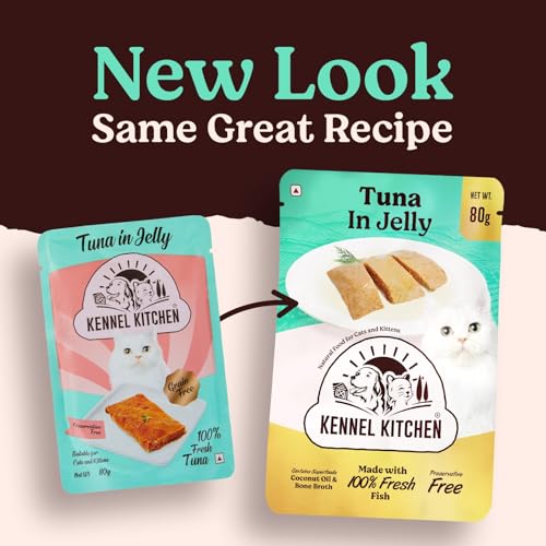 Image of Kennel Kitchen Grain Free Wet Cat Food for Adults and Kittens, Tuna in Jelly, Gravy Pet Food for Cats No Artificial Flavors, Colors or Preservatives 4 Pouches (4 x 80 GMS)