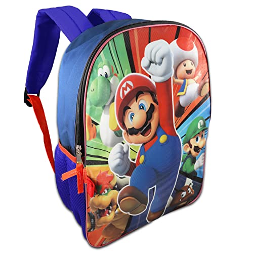 Mario Shop Super Mario Backpack With Lunch Box For Kids ~ 4 Pc Bundle Featuring Mario, Yoshi, And Luigi, With School Bag, Stickers, Lunch Bag And More | Nintendo School Supplies #TOP1