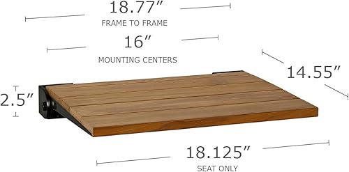 Miniatura 2 de Seachrome Asiento de ducha plegable Silhouette Slimline de 18 pulgadas, para montaje en pared, madera de teca natural con marco negro mate