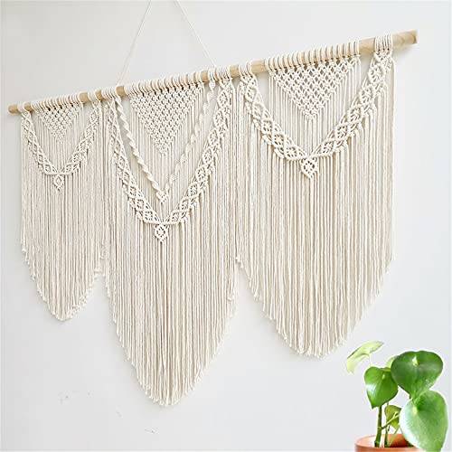 Large Macrame Wall Hanging - Boho Tapestry Macrame Wall Decor Art- Chic Bohemian Handmade Woven Tapestry Home Decoration For Bedroom Living Room Apartment Wedding Party - 43"X32" (Beige-Triangle) #TOP1