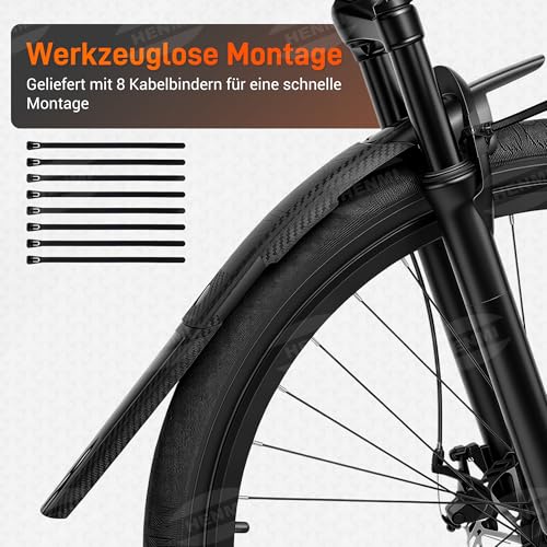 HENMI Fahrrad Schutzblech Set für Vorne & Hinten– Werkzeuglose Montage & Sportliches Design, universeller Mountainbike Spritzschutz für Fahrräder 24–29 Zoll