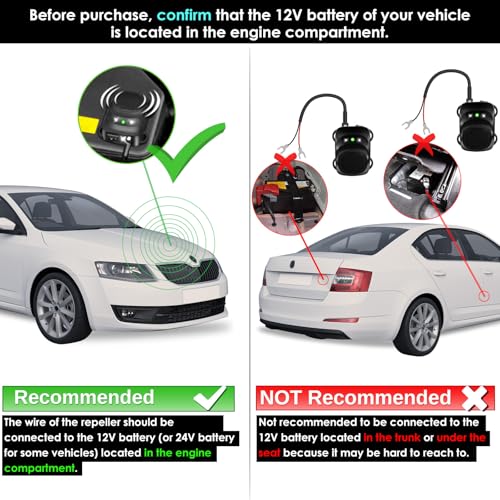 Under Hood Rodent Repellent for Car Engines, Dual Action Ultrasonic & LED Strobe Lights for High-Efficiency Rat and Mouse Deterrent, Pest Control for 12V 24V Vehicles, Cars, Trucks, RVs