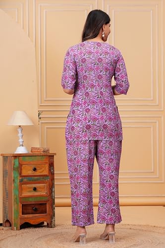 Image of Women Cotton Printed Co-Ord Set Kurta with Pant Set | Cotton Floral Printed Anarkali Maternity Feeding Kurta with Zipper /Maternity