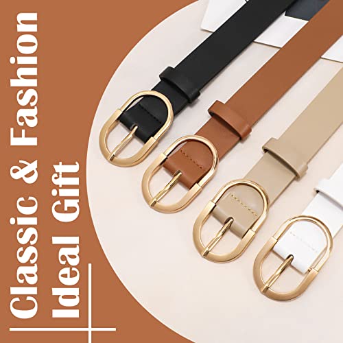 Vonmelli 2 Pack Women's Leather Belts For Jeans Pants Fashion Gold Buckle Ladies Dress Belt Black Brown M #TOP3