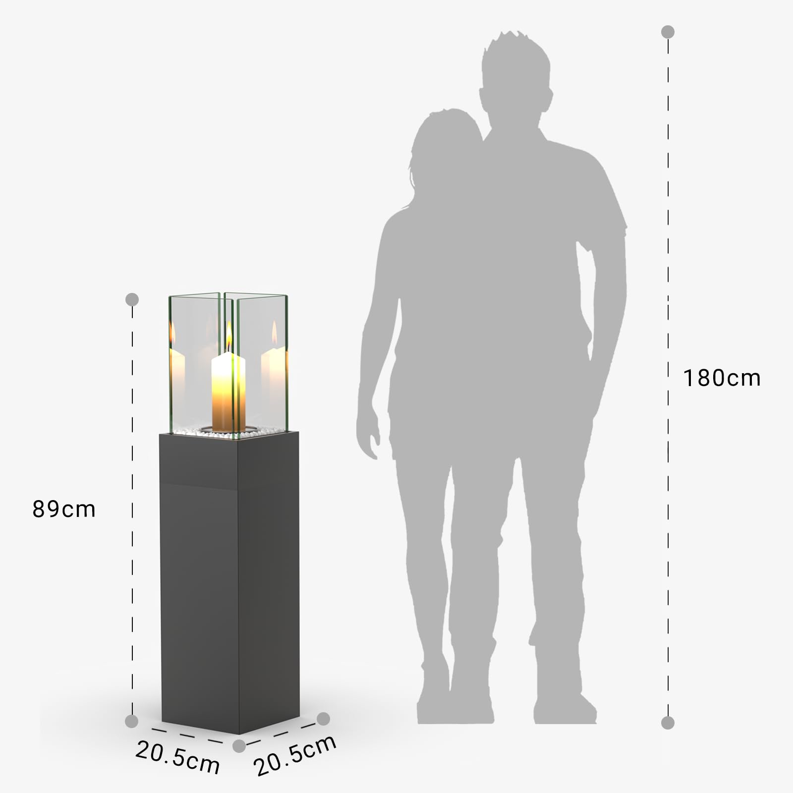 4 IN 1 Windlichtsäule Hoch 89CM Standkamin Groß Windlicht Outdoor Metall Tischkamin Indoor Laterne Draußen Säulen für Garten Deko Terrassen