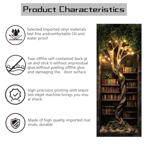arricraft 2 Stück Selbstklebende Tür Aufkleber, 31,5 \x78,7\ Fantasy Baum-geformte Bücherregal Licht Baum Wandbilder Aufkleber abnehmbare Tapete Dekoration für Schlafzimmer Wohnzimmer