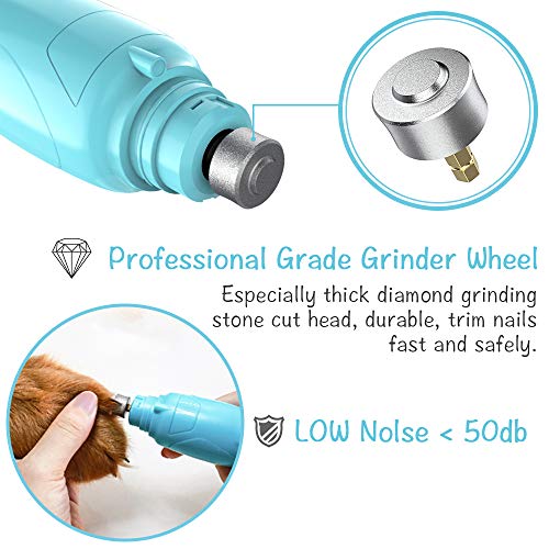 RUCACIO Dog Nail Grinder Electric Pet Paw Clipper Trimmer for Small Medium Large Breed Dog Cat Paws Grooming & Smoothing - Professional 2 Speed Electric Recharging Animals Nail Grinder - Thumbnail 2