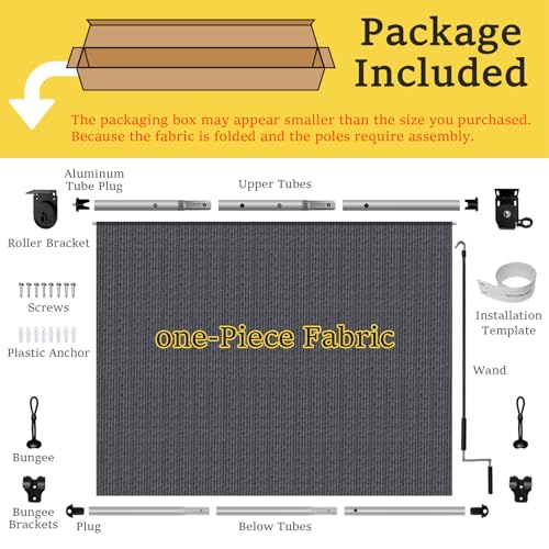Image of Custom Size 107'' W x 96'' H Outdoor Roller Shades, Cordless Patio Roll Up Outdoor Blinds with UV Protection, Exterior Sun Shade Cloth for Porch, Gazebo, Balcony, Pergola, Bluegrey