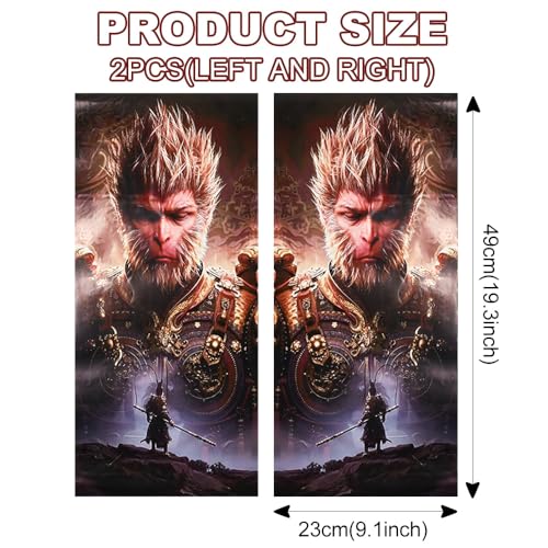 Image of JSCARLIFE Skull Car B-Pillar Sticker, HD Printed PVC Waterproof Car Decals, Car Stickers Vinyl Self-Adhesive Side Strip Decal Cool Stickers (Black Myth Wukong Style 2)