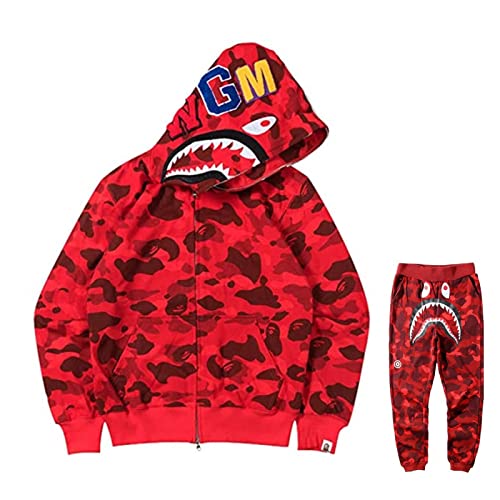 ZSBoBo Bape Hoodie Set Camo Shark Jackets Mens Women Teenager Hoodies Sweatershirt Casual Zip Up Hip-Hop Funny Hoodies Set,1,XL
