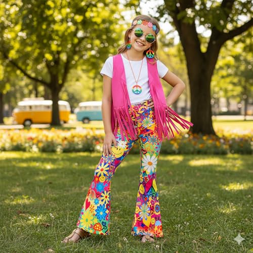Disfraz Hippie para Niñas Koatobbor Talla 9-10 Años miniatura 4