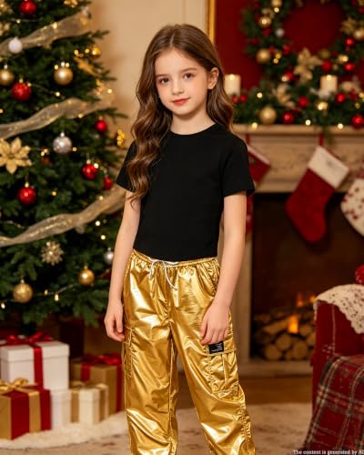 Image of Betusline Girls 2 Piece Summer Outfits,Kids Casual Short Sleeve Crop Top & Cargo Jogger Pants Sets,4T-14Y