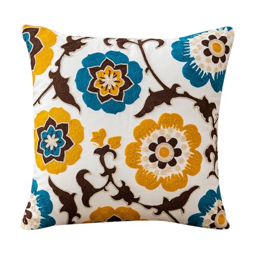 Aodafei Funda Cojin 45x45 cm Flores Bordado Fundas Cojines - Decorativas Fundas de Almohada Funda para Sofá, Sala de Estar,Patio y Jardín Cojines,Motivo Estilo Boho