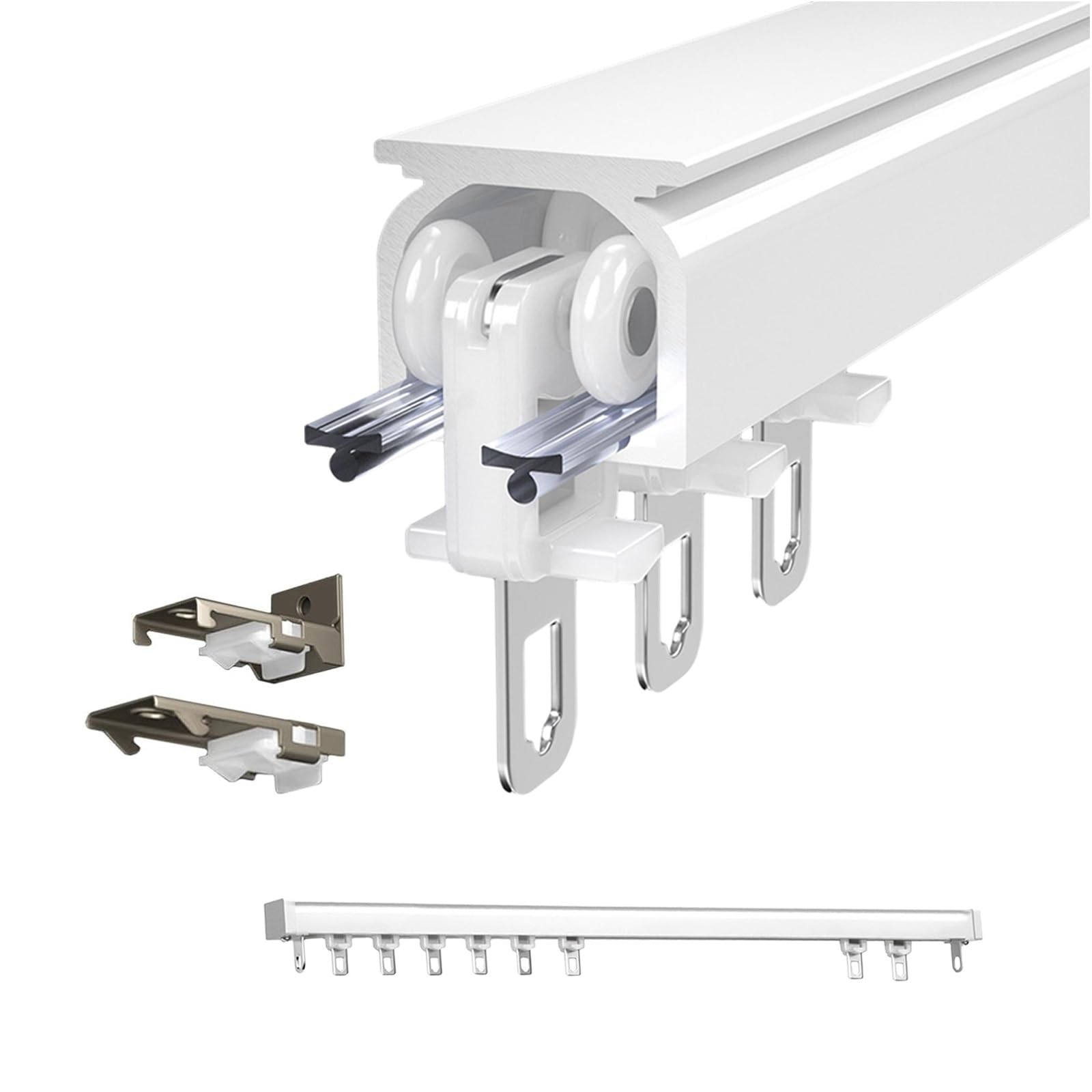 Rail de rideau de plafond en aluminium – Rails muraux durables et silencieux pour camping-cars et baies vitrées, design carré robuste, 90 cm de long, finition blanche